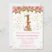 Roze Rozen Bloemen 1e Verjaardagsfeest Kaart (Voorkant)