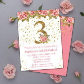 Roze Rozen Bloemen 3e Verjaardagsfeest Kaart
