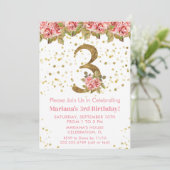 Roze Rozen Bloemen 3e Verjaardagsfeest Kaart (Staand voorkant)