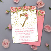 Roze Rozen Bloemen 7e Verjaardagsfeest Kaart