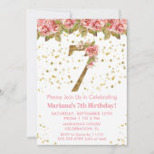 Roze Rozen Bloemen 7e Verjaardagsfeest Kaart (Voorkant)