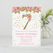 Roze Rozen Bloemen 7e Verjaardagsfeest Kaart (Staand voorkant)