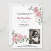 Roze Rozen Bloemen 80ste verjaardag Foto Kaart (Voorkant)