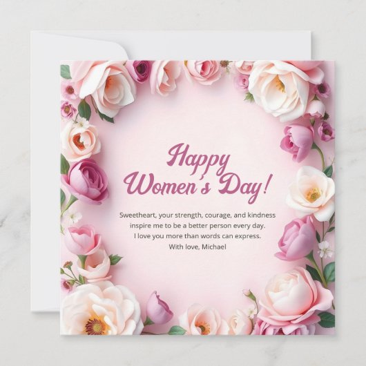 Roze rozen Bloemen 8 maart Internationale Vrouwend Feestdagenkaart (Voorkant)