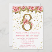 Roze Rozen Bloemen 8ste Verjaardagsfeest Kaart (Voorkant)