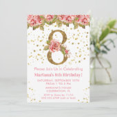 Roze Rozen Bloemen 8ste Verjaardagsfeest Kaart (Staand voorkant)