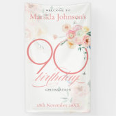 Roze Rozen Bloemen 90ste Verjaardag Feest Welkom Spandoek (Verticaal)