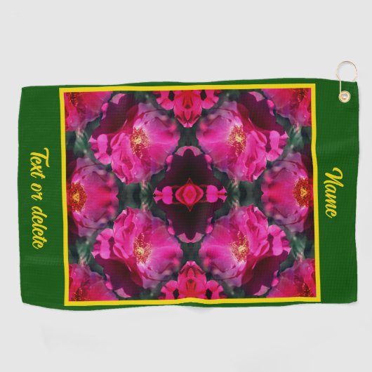 Roze Rozen Bloemen Abstracte Kunst Gepersonaliseer Golfhanddoek (Horizontaal)