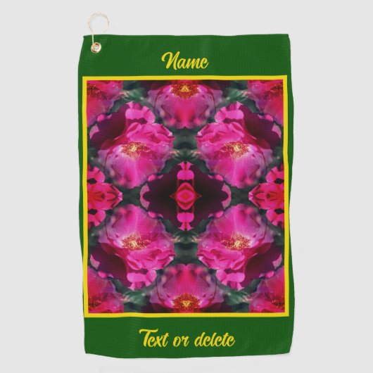 Roze Rozen Bloemen Abstracte Kunst Gepersonaliseer Golfhanddoek (Voorkant)
