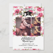 Roze Rozen Bloemen Afstudeerfeest 3 Foto Kaart (Voorkant)