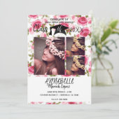 Roze Rozen Bloemen Afstudeerfeest 3 Foto Kaart (Staand voorkant)