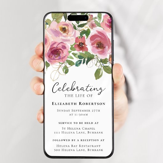 Roze Rozen Bloemen Begrafenis Digitale Editie Kaart
