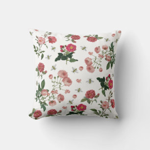 Roze rozen bloemen bijen Vintage bloemstuk Redoute Kussen