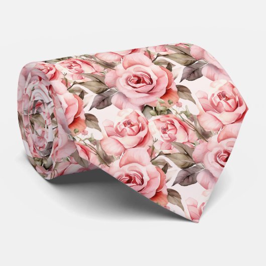 Roze Rozen Bloemen Bloemen Stropdas (Opgerold)