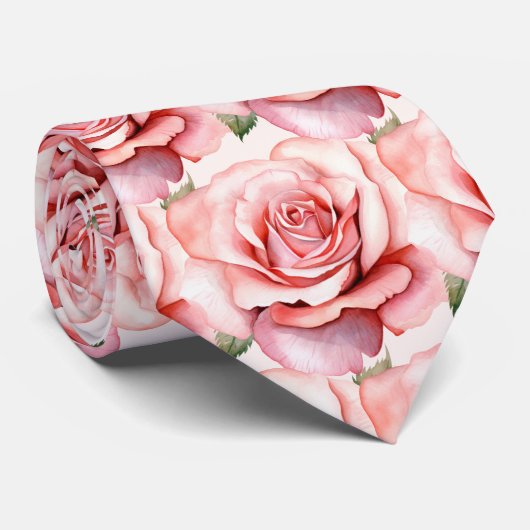 Roze Rozen Bloemen Bloemen Stropdas (Opgerold)