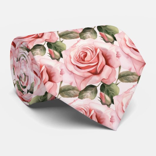 Roze Rozen Bloemen Bloemen Stropdas (Opgerold)