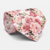 Roze Rozen Bloemen Bloemen Stropdas (Opgerold)