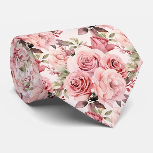 Roze Rozen Bloemen Bloemen Stropdas (Opgerold)