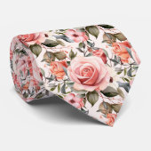 Roze Rozen Bloemen Bloemen Stropdas (Opgerold)