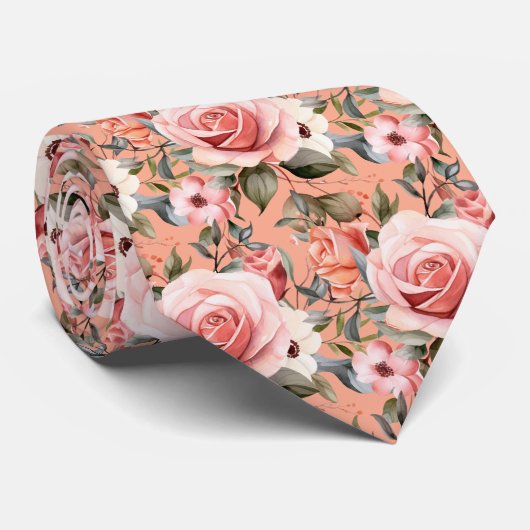 Roze Rozen Bloemen Bloemen Stropdas (Opgerold)