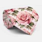 Roze Rozen Bloemen Bloemen Stropdas (Opgerold)