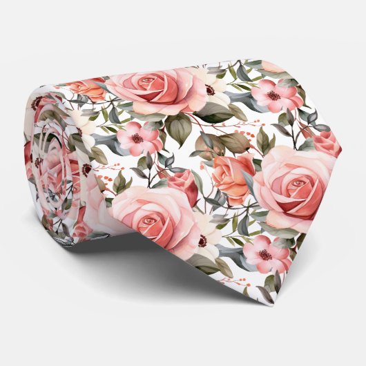 Roze Rozen Bloemen Bloemen Stropdas (Opgerold)