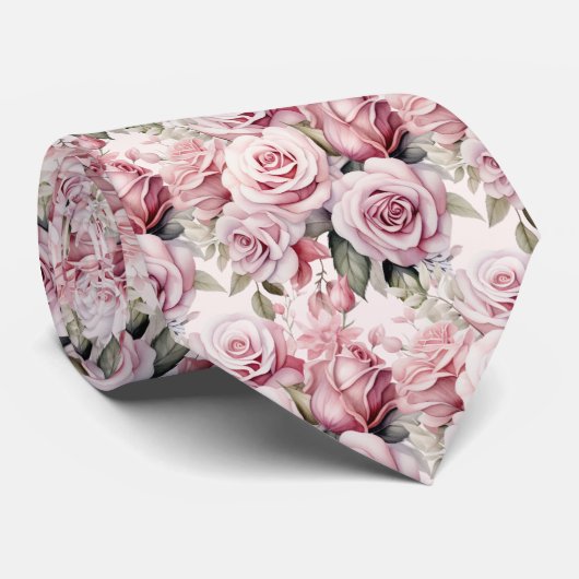 Roze Rozen Bloemen Bloemen Stropdas (Opgerold)