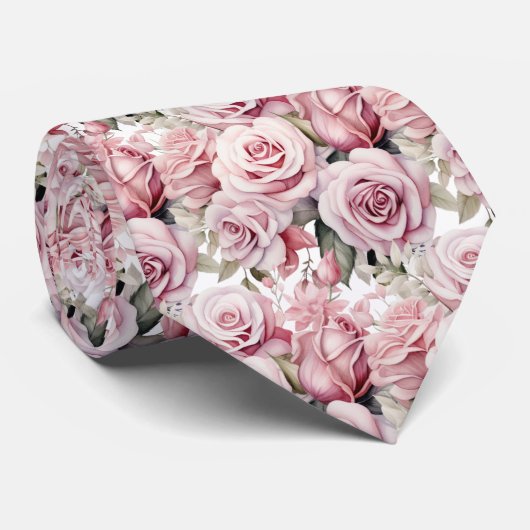 Roze Rozen Bloemen Bloemen Stropdas (Opgerold)