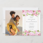 Roze Rozen Bloemen Botanische foto's Bruiloft Kaart (Voorkant)