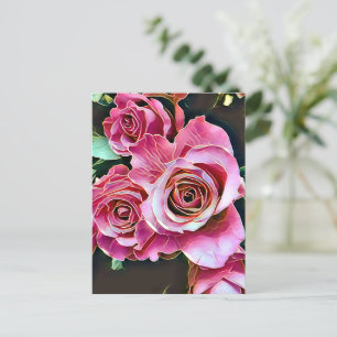 ROZE ROZEN BLOEMEN BRIEFKAART