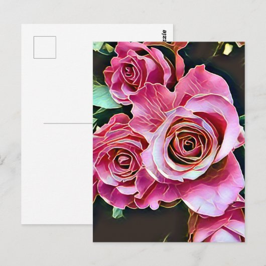 ROZE ROZEN BLOEMEN BRIEFKAART (Voorkant / Achterkant)