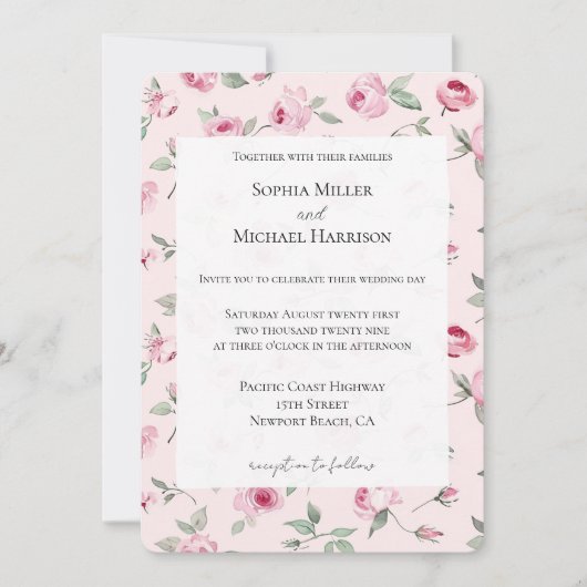  Roze Rozen Bloemen bruiloft Kaart (Voorkant)