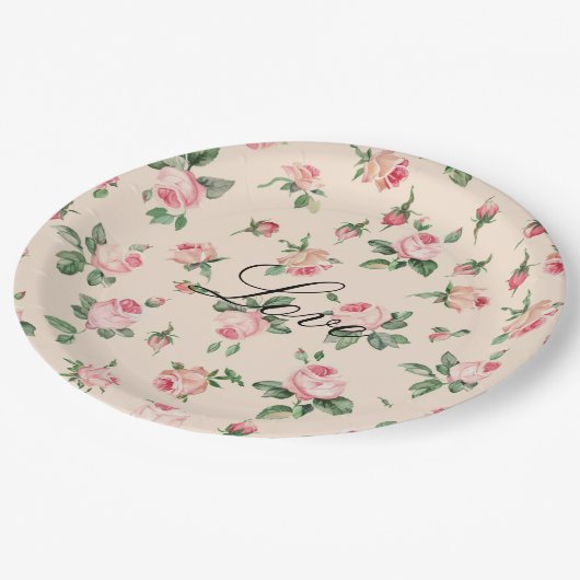  Roze Rozen Bloemen bruiloft Papieren Bordje (Gekanteld)