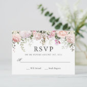 Roze Rozen Bloemen Bruiloft RSVP Kaartje (Staand voorkant)