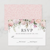 Roze Rozen Bloemen Bruiloft RSVP Kaartje (Voorkant / Achterkant)