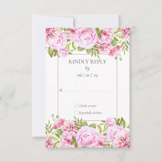 Roze Rozen Bloemen Bruiloft RSVP Kaartje (Voorkant)