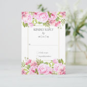 Roze Rozen Bloemen Bruiloft RSVP Kaartje (Staand voorkant)