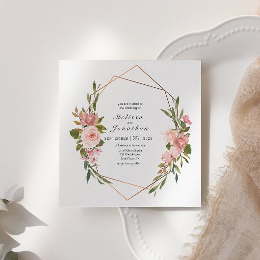 Roze Rozen Bloemen Bruiloft Uitnodiging