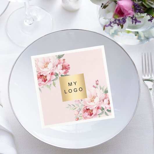 Roze rozen bloemen business logo servet