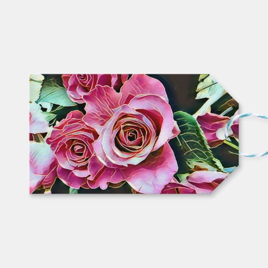 ROZE ROZEN BLOEMEN CADEAULABEL (Voorkant (Horizontaal))