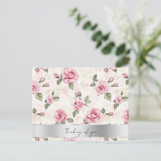 Roze Rozen Bloemen Denken aan jou Briefkaart (Staand voorkant)