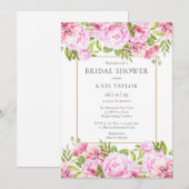 Roze Rozen Bloemen Elegant Goud Vrijgezellenfeest Kaart (Voorkant / Achterkant)