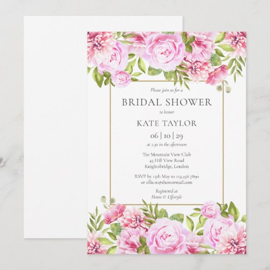 Roze Rozen Bloemen Elegant Goud Vrijgezellenfeest Kaart (Voorkant / Achterkant)