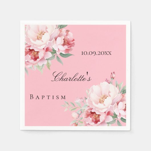 Roze rozen bloemen elegante doop servet (Voorkant)