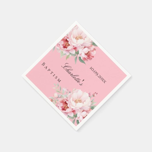 Roze rozen bloemen elegante doop servet (Hoek)