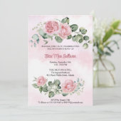 Roze rozen bloemen en groen 80ste verjaardag kaart (Staand voorkant)