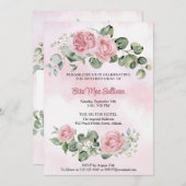 Roze rozen bloemen en groen 80ste verjaardag kaart (Voorkant / Achterkant)