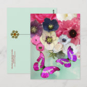 ROZE ROZEN, BLOEMEN EN VLINDERS, Bloemen Pasen Briefkaart (Voorkant / Achterkant)