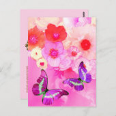 ROZE ROZEN, BLOEMEN EN VLINDERS, Bloemen Pasen Briefkaart (Voorkant / Achterkant)