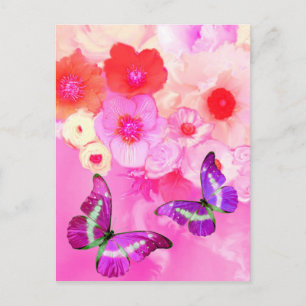 ROZE ROZEN, BLOEMEN EN VLINDERS, Bloemen Pasen Briefkaart